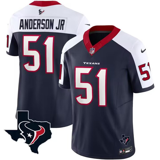 Men's Houston Texans #51 Will Anderson Jr. White/Navy 2023 F.U.S.E. Vapor Untouchable Limited Stitched Football Jersey
